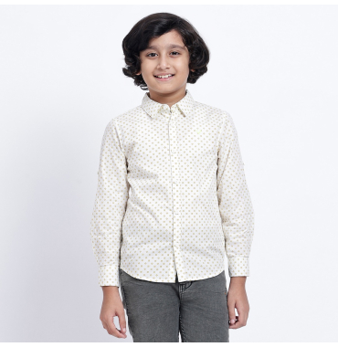Off White Printed Full-Sleeve Shirt