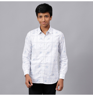 White Chequered and Printed Shirt for Boys