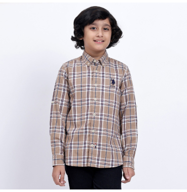 Brown Checked Full-Sleeve Shirt