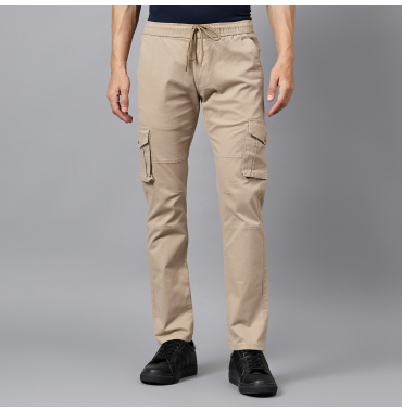 Beige Regular Fit Cargo For Men