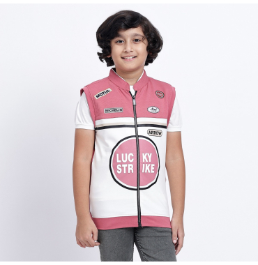 White Printed T-Shirt with Zipper
