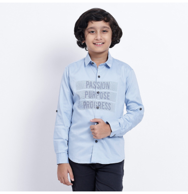 Boys Blue Printed Shirt 