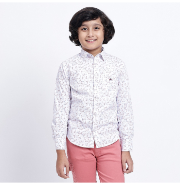 White Leaf Print Shirt for Boys