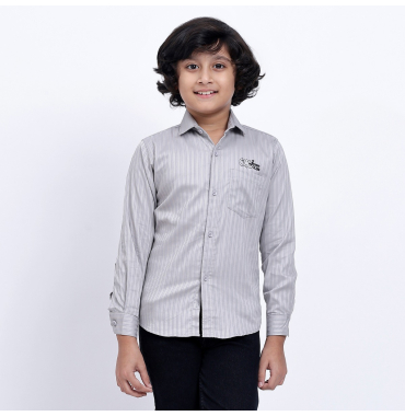 Grey Striped Full-Sleeve Shirt