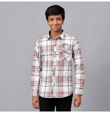 Brown and White Chequered Shirt for Boys
